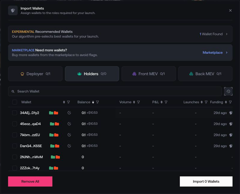 Launch wallet roles and allocations in Proxima