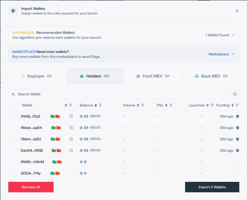 Launch wallet roles and allocations in Proxima