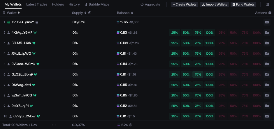 Launch wallet table in Proxima